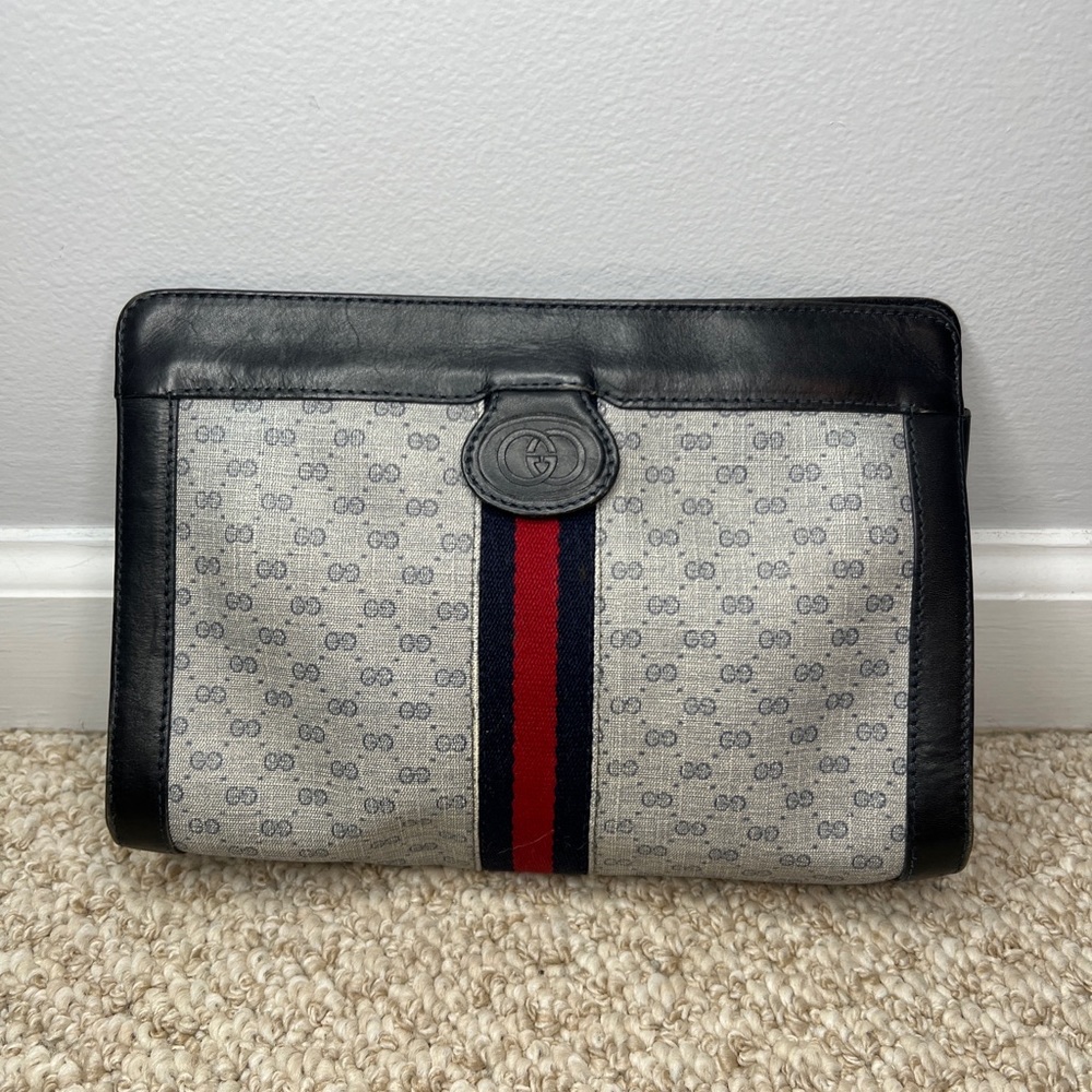Vintage Gucci Clutch Bag Sherry Line PVC Leather Blue Red Italy Authentic